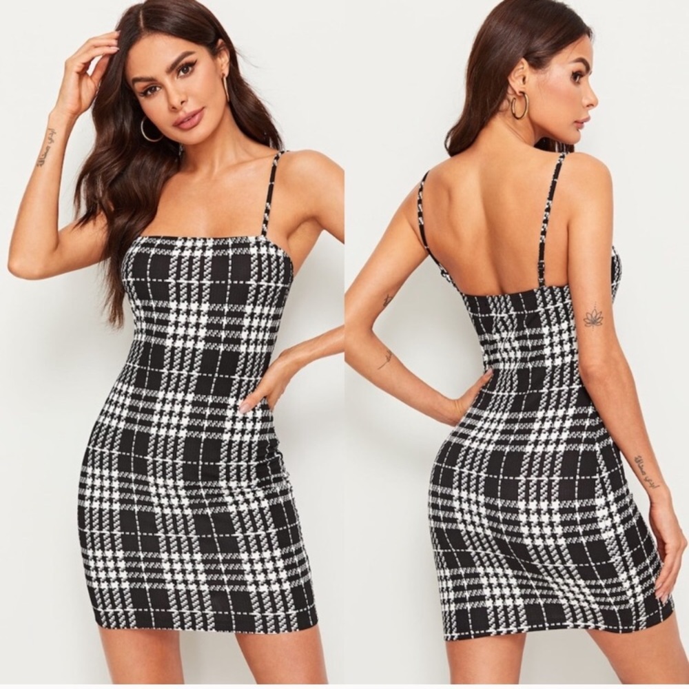 2FOR50 Trendy Black and White Checkered Dress